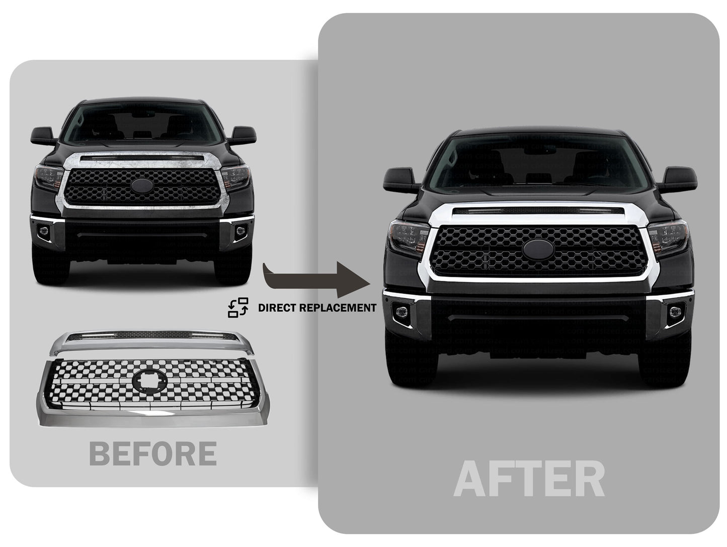 TGN Chrome W/ Matt Black Front Grille & Hood Bulge Molding Fits 2014-2021 Toyota Tundra - GRL-14TDR-004