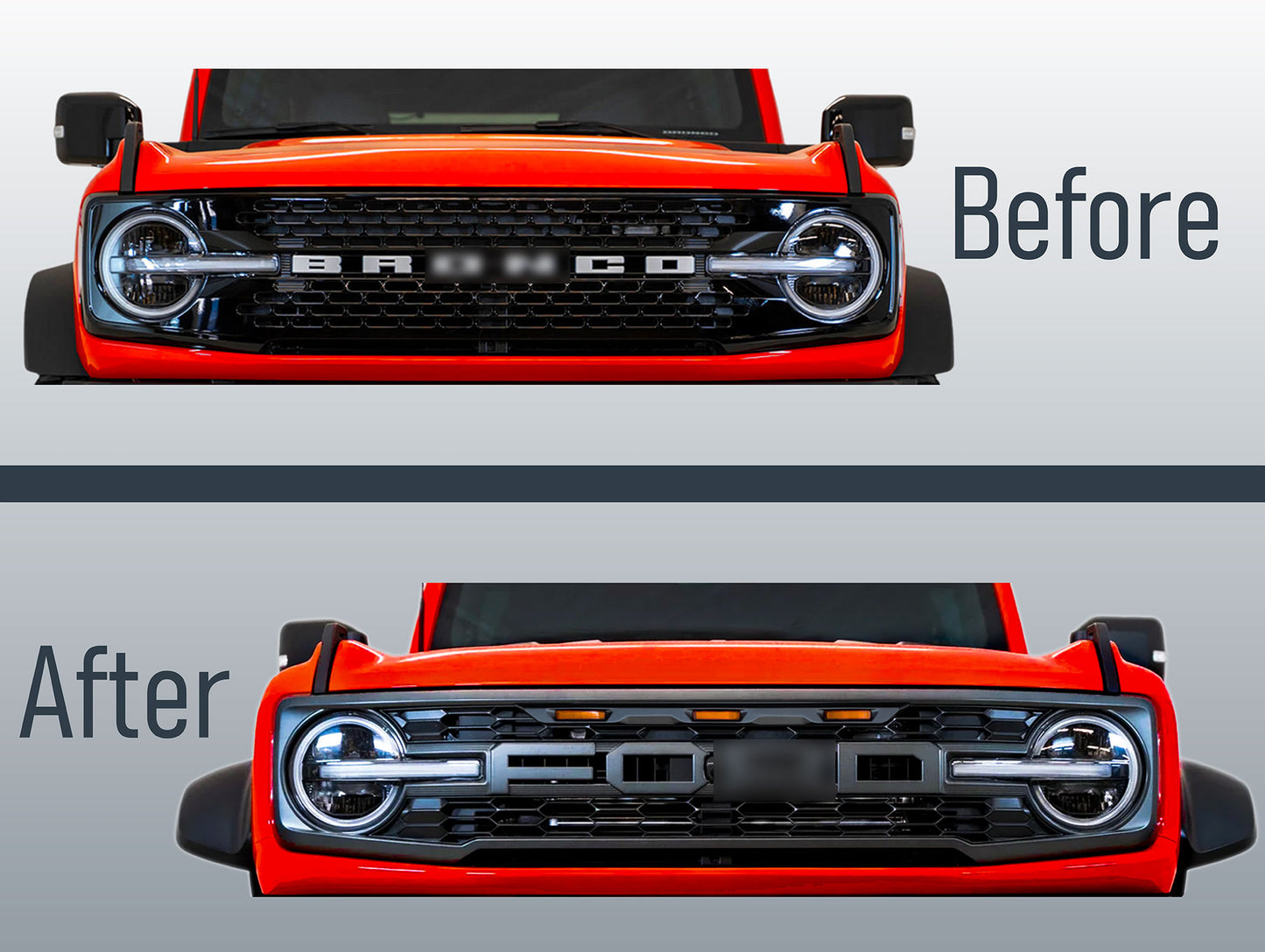 TGN Front Grille w/ LED Light&Letters (Raptor Style) Fits 2021-2024 Ford Bronco - GRL-21BRCO-001