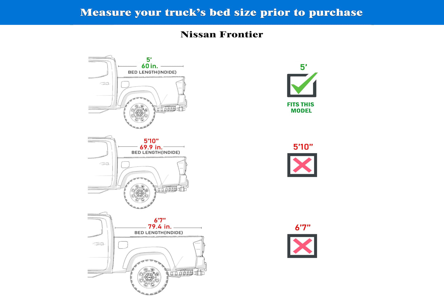 TGN Low Profile Tonneau Cover Fits 2023-2025 Nissan Frontier 5ft Bed (60") - TGNLPF04Z2