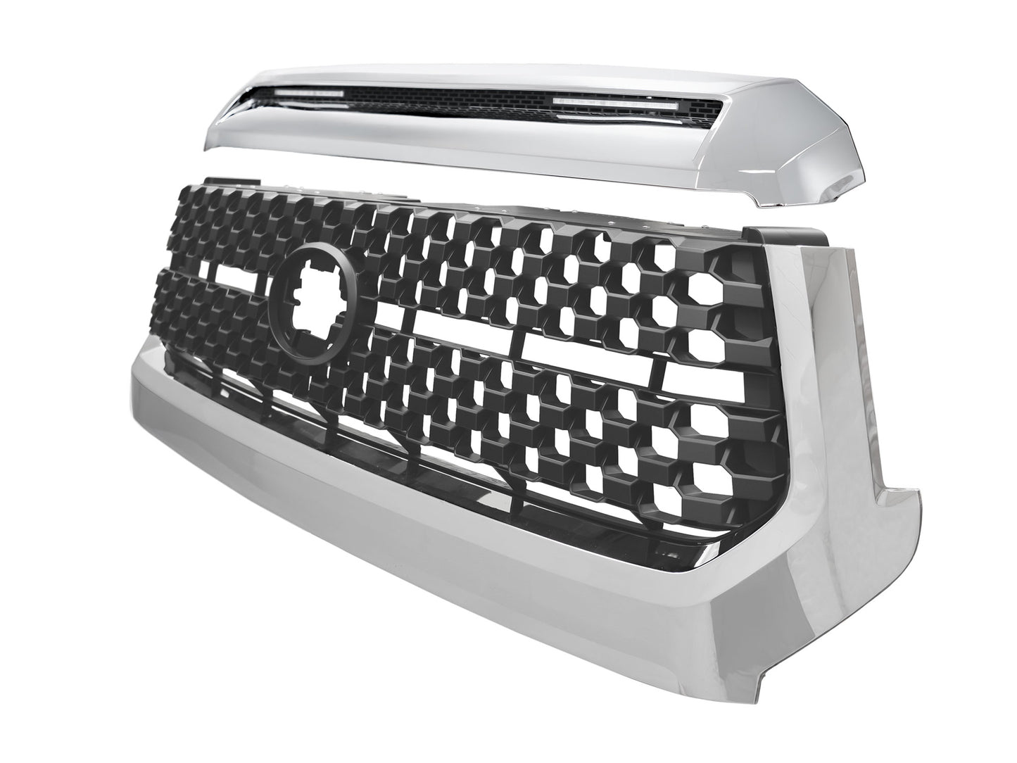 TGN Chrome W/ Dark Gray Front Grille & Hood Bulge Molding Fits 2014-2021 Toyota Tundra - GRL-14TDR-003
