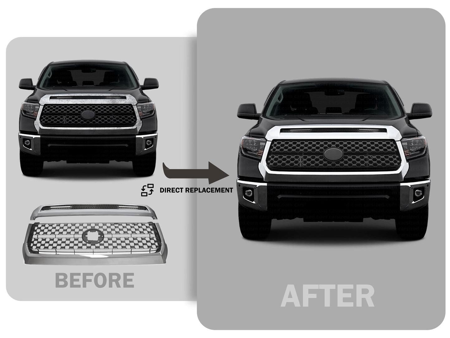 TGN Chrome W/ Dark Gray Front Grille & Hood Bulge Molding Fits 2014-2021 Toyota Tundra - GRL-14TDR-003