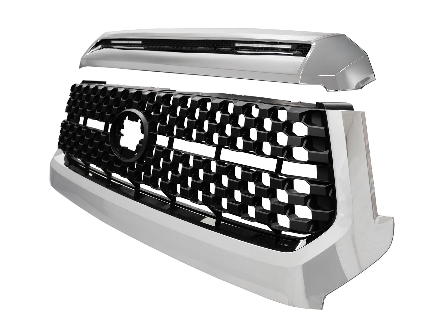 TGN Chrome W/ Matt Black Front Grille & Hood Bulge Molding Fits 2014-2021 Toyota Tundra - GRL-14TDR-004