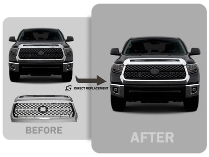 TGN Chrome W/ Matt Black Front Grille & Hood Bulge Molding Fits 2014-2021 Toyota Tundra - GRL-14TDR-004