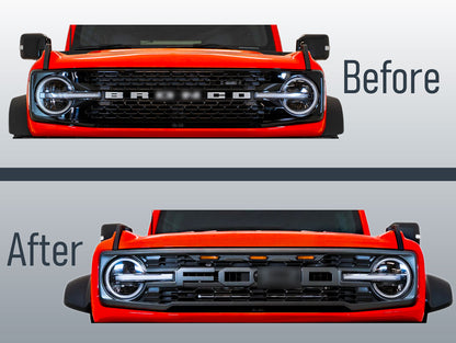 TGN Front Grille w/ LED Light&Letters (Raptor Style) Fits 2021-2024 Ford Bronco - GRL-21BRCO-001