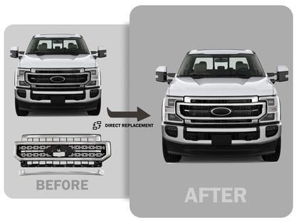 TGN Chrome Front Bumper Grille W/Molding Trim Fits 2020-2022 Ford F-250 - GRL-22SDUTY-002
