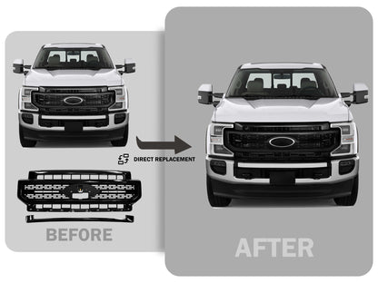 TGN Black Front Bumper Grille W/Molding Trim Fits 2020-2022 Ford F-250 - GRL-22SDUTY-003