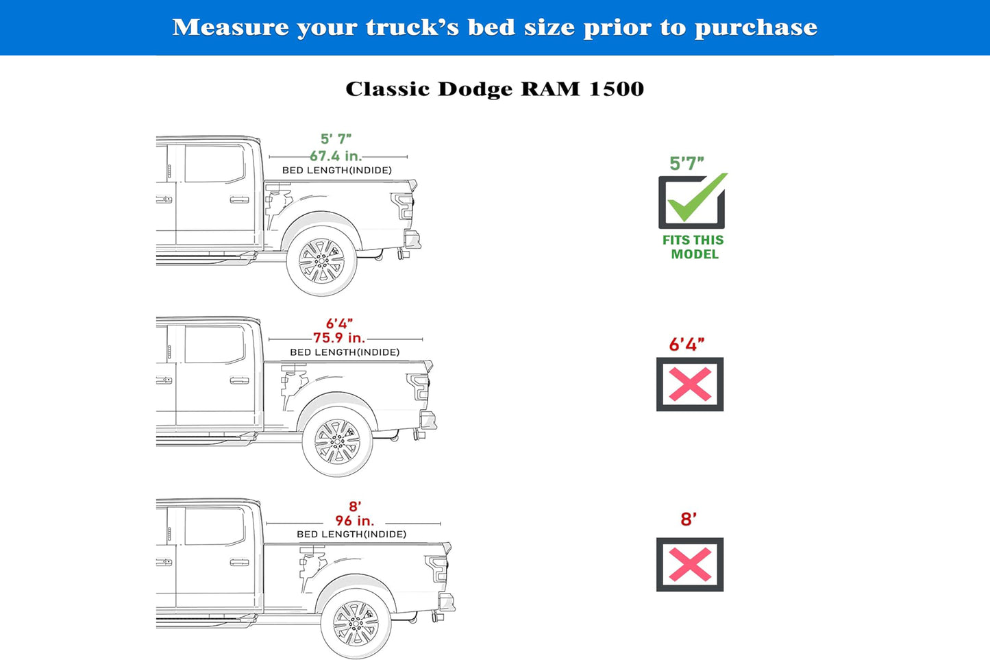 TGN Low Profile Tonneau Cover Fits 2019 - 2025 Dodge Ram 1500 & 2500 5' 7" Bed Without Ram Box (67.4") - TGNLPF01Z1