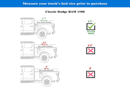 TGN Low Profile Tonneau Cover Fits 2019 - 2025 Dodge Ram 1500 & 2500 5' 7" Bed Without Ram Box (67.4") - TGNLPF01Z1