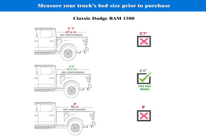 TGN Low Profile Tonneau Cover Fits 2019 - 2025 Dodge Ram 1500 & 2500 6' 4" Bed Without Ram Box (76.3) - TGNLPF01Z2
