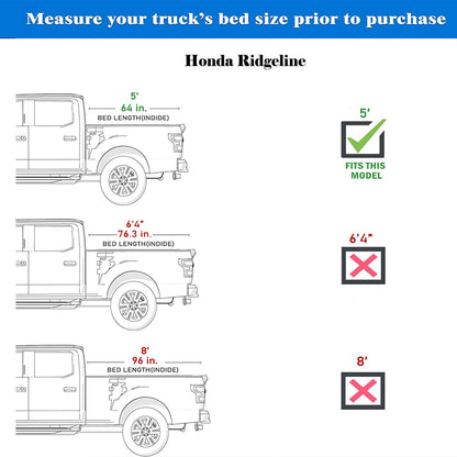 TGN Tri Fold Tonneau Cover for  2017-2025 Honda Ridgeline 5' Bed (64") - TGNHTF03Z9