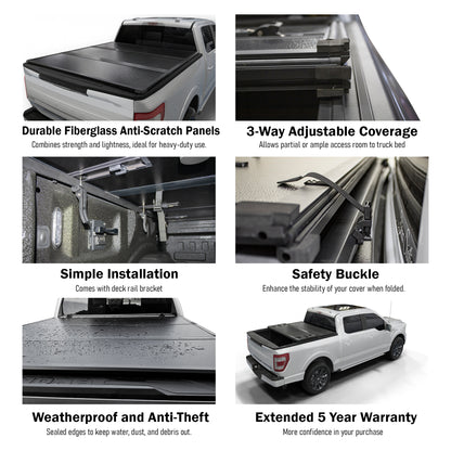 TGN Tri Fold Tonneau Cover for  2017-2025 Honda Ridgeline 5' Bed (64") - TGNHTF03Z9